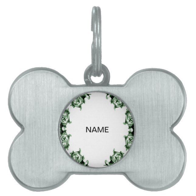 華美フローラの緑の渦巻き犬タグ ペットネームタグ (正面)