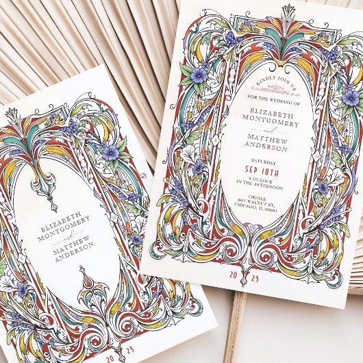 華美フローラフレームヴィンテージウェディング招待状 招待状