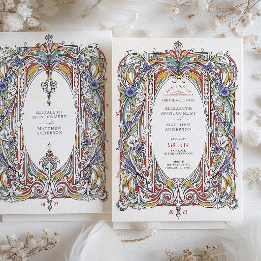 華美フローラフレームヴィンテージウェディング招待状 招待状