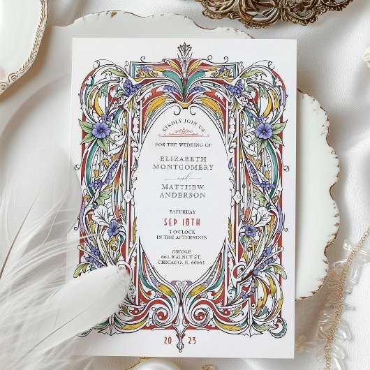 華美フローラフレームヴィンテージウェディング招待状 招待状