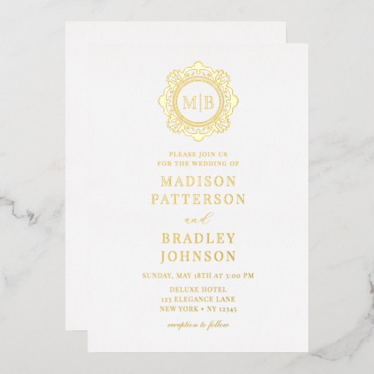 華美フローラモノグ結婚ラムエレガントズ 箔招待状 (正面/裏面)