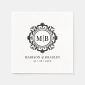 華美フローラモノグ結婚ラムエレガント白黒 スタンダードカクテルナプキン (正面)