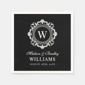 華美フローラモノグ結婚ラムエレガント白黒 スタンダードカクテルナプキン (正面)