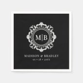 華美フローラモノグ結婚ラムエレガント白黒 スタンダードカクテルナプキン (正面)