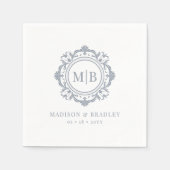 華美フローラモノグ結婚ラムエレガント銀 スタンダードカクテルナプキン (正面)