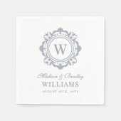 華美フローラモノグ結婚ラムエレガント銀 スタンダードカクテルナプキン (正面)