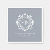 華美フローラモノグ結婚ラムエレガント銀 スタンダードカクテルナプキン (正面)