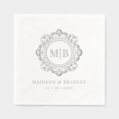 華美フローラモノグ結婚ラムエレガント銀 箔ナプキン (正面)