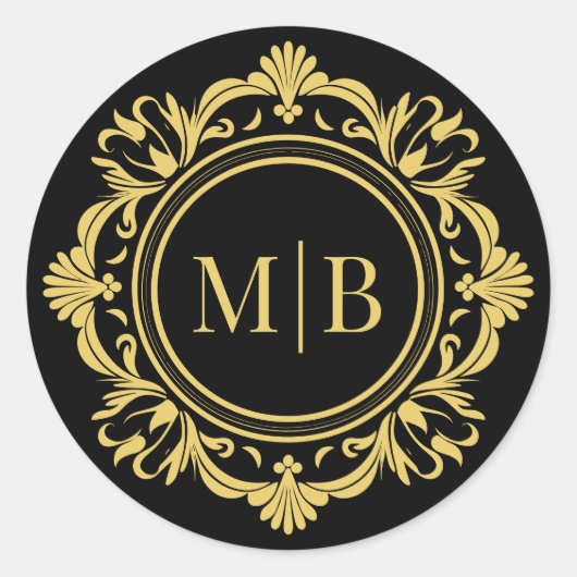 華美フローラモノグ結婚ラムエレガント黒金ゴールド ラウンドシール (正面)