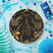 華美ホリデーブラックアンド金ゴールド ペーパープレート (パーティー)