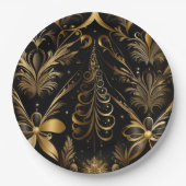 華美ホリデーブラックアンド金ゴールド ペーパープレート (正面)