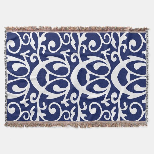 華美モダンエレガント青と白のパターン スローブランケット (正面)