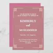 華美モダン縁どCrepe Pink結婚の呼び出し 招待状 (正面/裏面)