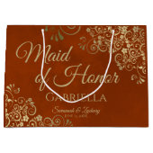 華美ラストオレンジ&金ゴールドメイド・オブ・オーナー(花嫁付き添い人)結婚ズ ラージペーパーバッグ (正面)