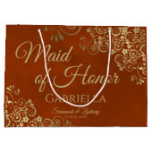 華美ラストオレンジ&金ゴールドメイド・オブ・オーナー(花嫁付き添い人)結婚ズ ラージペーパーバッグ (裏面)