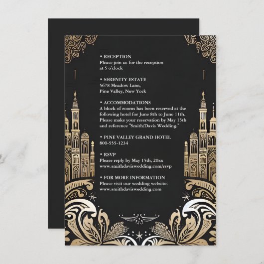 華美レトロアラビアエキゾチックはっきりしたダマスクウェディング エンクロージャーカード (正面/裏面)