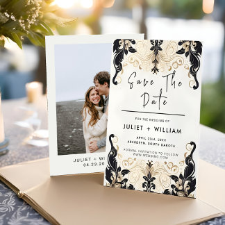 華美レトロアラビアエキゾチックはっきりしたダマスクウェディング セーブザデート