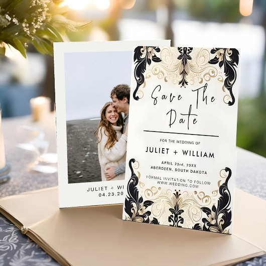 華美レトロアラビアエキゾチックはっきりしたダマスクウェディング セーブザデート