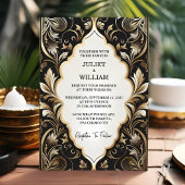 華美レトロアラビアエキゾチックはっきりしたダマスクウェディング 招待状