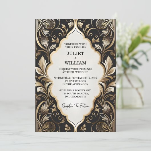 華美レトロアラビアエキゾチックはっきりしたダマスクウェディング 招待状 (スタンド正面)