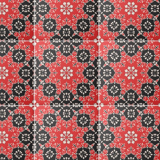華美レースのようエレガントモザイク赤黒白 タイル