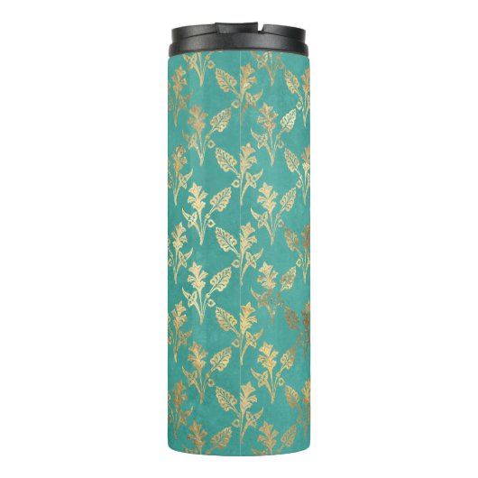 華美ヴィンテージターコイズと金ゴールドの葉 タンブラー (裏面)