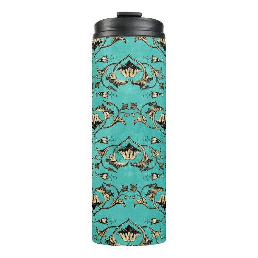 華美ヴィンテージターコイズと金ゴールド孔雀 タンブラー (正面)