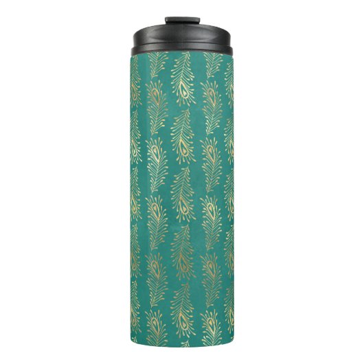 華美ヴィンテージティール(緑がかった色)と金ゴールド孔雀 タンブラー (正面)