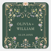華美ヴィンテージフレームボヘミ結婚アの花 スクエアシール (正面)