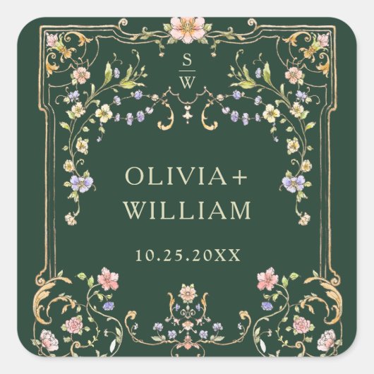 華美ヴィンテージフレームボヘミ結婚アの花 スクエアシール (正面)