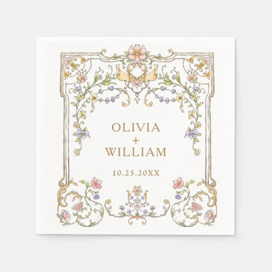 華美ヴィンテージフレームボヘミ結婚アの花 スタンダードカクテルナプキン (正面)