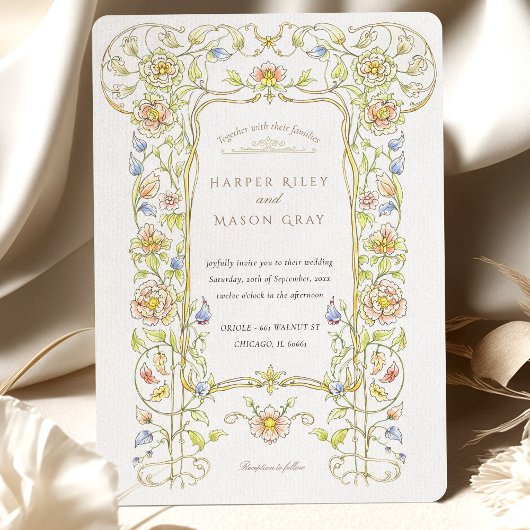 華美ヴィンテージフローラスクロール庭園の結婚式 招待状