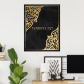 華美ヴィンテージブラックと金ゴールド ポスター (ホームオフィス)