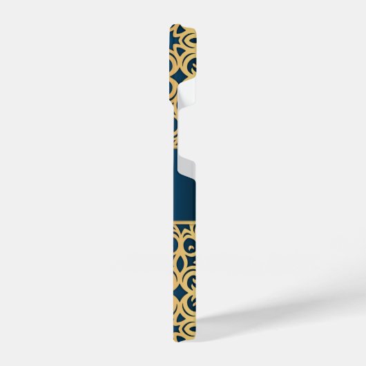 華美ヴィンテージ光沢金ゴールド及び青色の宝石を施したカスタム iPhoneケース (左側面)