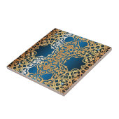 華美ヴィンテージ光沢金ゴールド及び青色の宝石パターン タイル (側面)