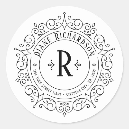華美ヴィンテージ渦巻き差出人住所 ラウンドシール (正面)