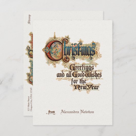 華美ヴィンテージ飾りクリスマス挨拶 ポストカード (正面/裏面)