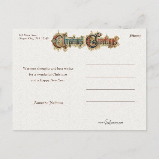華美ヴィンテージ飾りクリスマス挨拶 ポストカード (裏面)