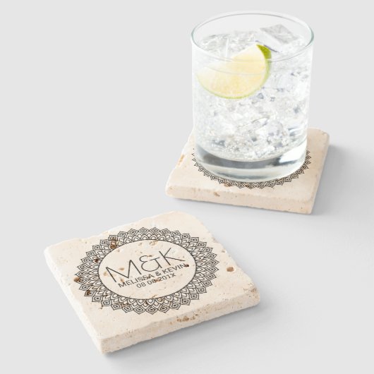 華美円フレーム結婚の文字テンプレート ストーンコースター (横)