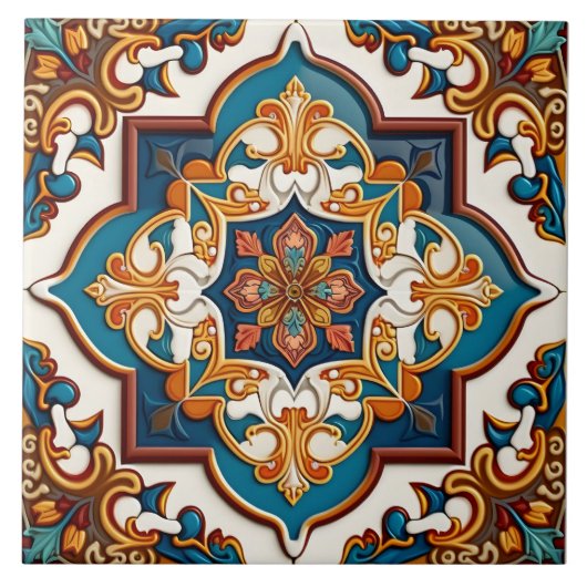 華美地中海のティール(緑がかった色) タイル (正面)