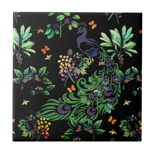 華美孔雀とヴィンテージフローラ タイル (正面)