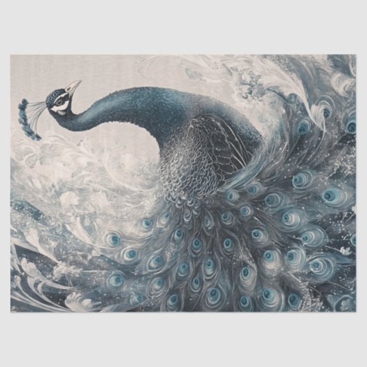 華美孔雀のリーガル水の色のデカップバードアート 薄葉紙 (正面)