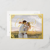 華美渦巻形の写真招待され結婚の 箔招待状ポストカード (正面/裏面)