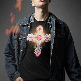 華美輝く金ゴールドと銀の聖十字架 Tシャツ