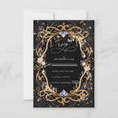 華美金ゴールドとダイヤモンド結婚ブラック 出欠カード (正面)