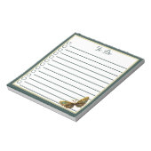 華美金ゴールドとティール(緑がかった色)バタフライリストメモ帳 ノートパッド (回転)