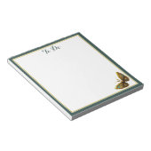 華美金ゴールドとティール(緑がかった色)バタフライ縁どメモ ノートパッド (アングル)