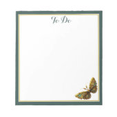 華美金ゴールドとティール(緑がかった色)バタフライ縁どメモ ノートパッド (正面)