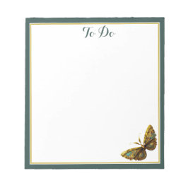 華美金ゴールドとティール（緑がかった色）バタフライ縁どメモ ノートパッド