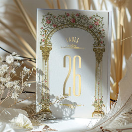 華美金ゴールドアーチ&ピンクローゼテーブル番号 箔招待状